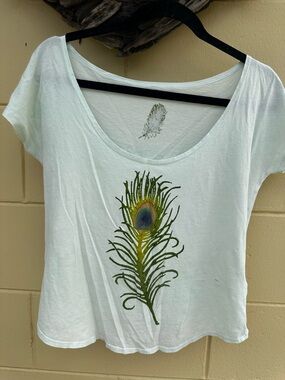 Women’s Mint Scoop Neck Tee with Peacock Feather Graphic